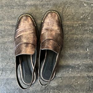 Free People Bronze Metallic Leather Mules 39